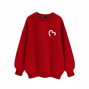 红色马年本命年衣服圆领宽松卫衣女2026新款爆款秋冬加绒加厚上衣