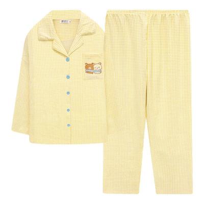 轻松熊可爱睡衣女春秋季2025新款梳织纯棉纱长袖开衫家居服套装夏