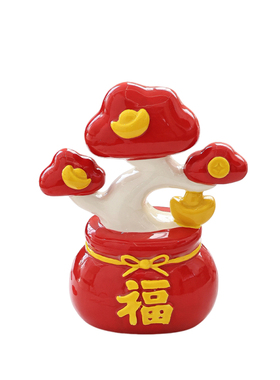 马年福气发财树创意红色陶瓷新年乔迁办公桌装饰高级感小众开业礼