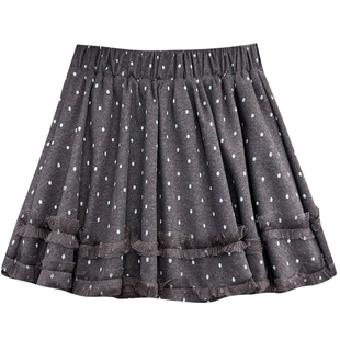 秋冬蕾丝花边波点毛呢短裙半身裙女冬天新款黑色蓬蓬裙a字裙伞裙