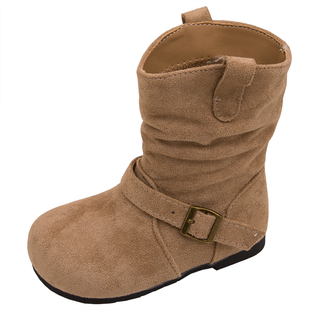 女童靴子2025冬季新款儿童鞋子二棉加绒皮靴中筒靴洋气勃肯靴冬靴