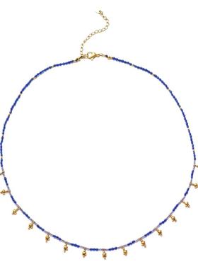 钛钢蓝宝玉紫水晶锁骨链女手工