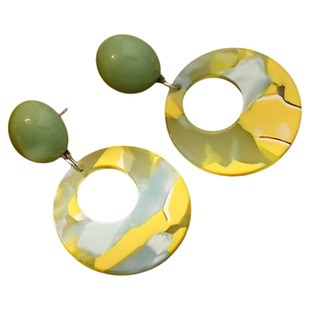 古婷黄绿撞色复古耳环女独特漂亮耳饰2026新款爆款高级感轻奢耳钉