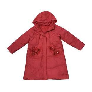 2024冬季新款重工珠花羽绒服女中长款连帽加厚保暖白鸭绒外套长款