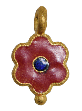恋金 足金珐琅烧蓝多彩梅花小吊坠 宫廷手工古法黄金手链配件
