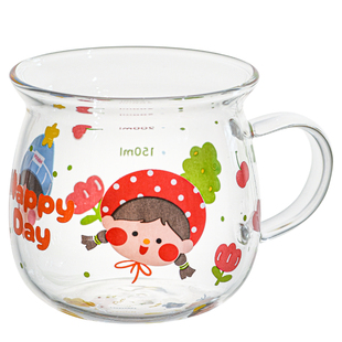 儿童牛奶杯带刻度喝水杯子家用高硼硅玻璃杯可微波炉早餐杯带把手