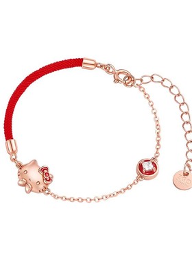 潮色绘xHelloKitty转运红绳手链S925银kt猫女马年本命年生日礼物