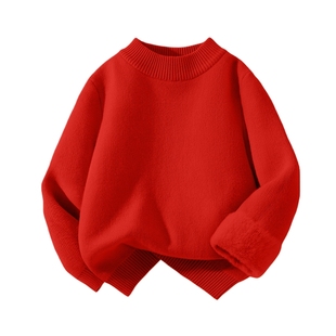 拉夏贝尔女童红色毛衣12岁本命年女大童加绒加厚衣服冬季儿童冬装