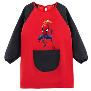 蜘蛛侠罩衣男童画画衣儿童秋冬反穿衣防水防脏吃饭衣男宝长袖围兜