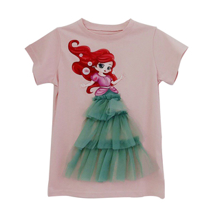 女童卡通纯棉短袖t恤连衣裙 女宝宝夏款美人鱼白雪公主裙艾莎衣服