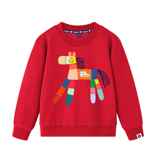 Nyzk红色拜年服男童卫衣圆领长袖秋冬款加绒保暖儿童女童新年衣服