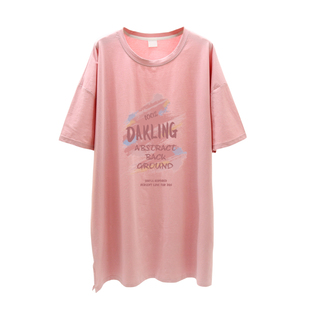 大码宽松冰瓷棉短袖T恤女长款2023春夏新款欧货大版T恤裙打底衫潮