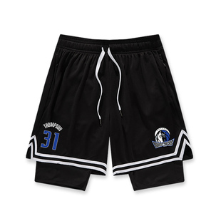 独行侠汤普森欧文篮球训练球裤男短裤速干三分裤假两件裤子男运动