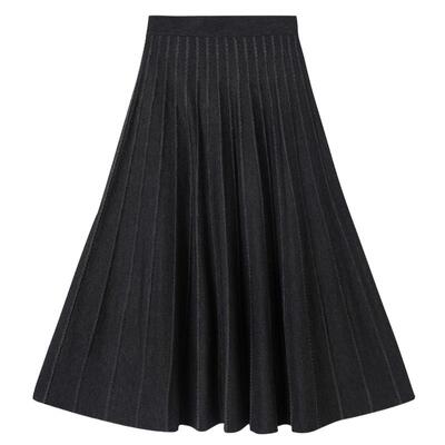 谜底针织半裙2025年冬季新品通勤垂顺优雅大摆中长裙女254MZ1901