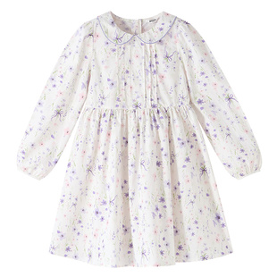 安奈儿童装女童长袖连衣裙2026春新款印花甜美纯棉时尚碎花裙子