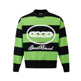 【官方正品】GOODBRAND 黑绿撞色条纹LOGO毛衣 男女同款