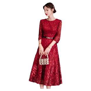 酒红色敬酒服新娘轻奢小个子结婚订婚连衣裙年会晚礼服女高级感