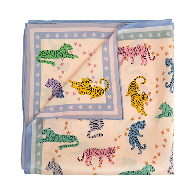 星光虎虎双面中方巾女春高档真丝