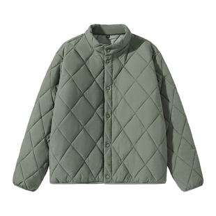 猫人立领棉服男宽松棉服菱形格保暖轻量化夹棉棉衣2025冬季外套Y