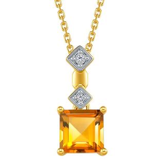 TSL谢瑞麟甜蜜方糖系列钻石项链方形黄水晶k金63422