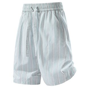 马克华菲2026新款男士条纹短裤夏季薄款宽松休闲纯棉五分裤子男款