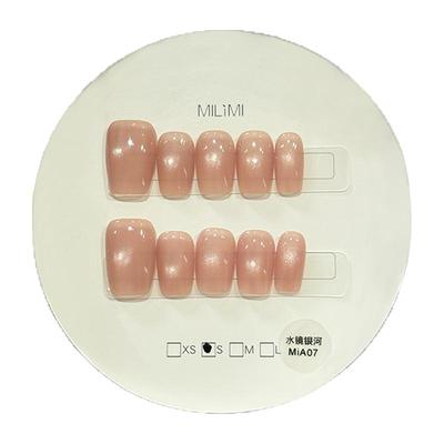 温柔气质粉晶猫眼玻璃手工穿戴甲