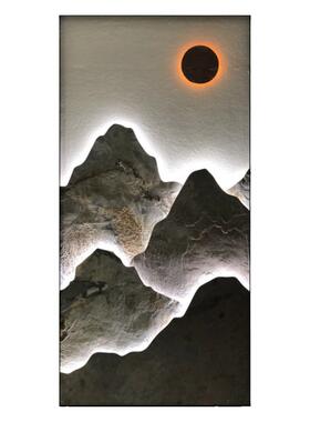 新中式岩板装饰画挂画壁画玄关水墨入户竖版轻奢简约立体发光真石