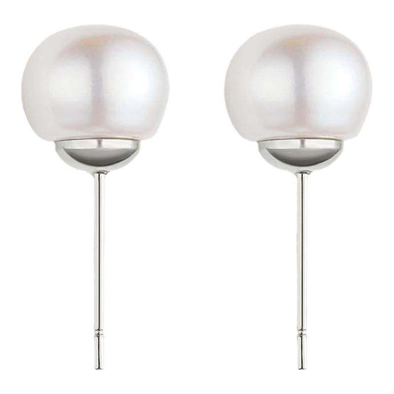 珍珠耳钉女纯银耳针2025新款爆款真天然淡水椭圆馒头珍珠耳环耳饰