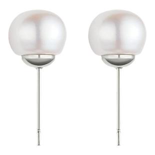 珍珠耳钉女纯银耳针2025新款爆款真天然淡水椭圆馒头珍珠耳环耳饰