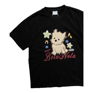 卡通可爱小狗狗图案刺绣t恤男款夏季美式高街短袖正肩纯棉半袖女