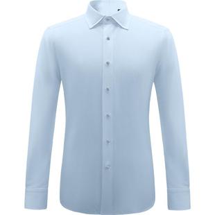 【棉弹】LAMPO/蓝豹男长袖时尚修身浅蓝素面衬衣男商务休闲衬衫
