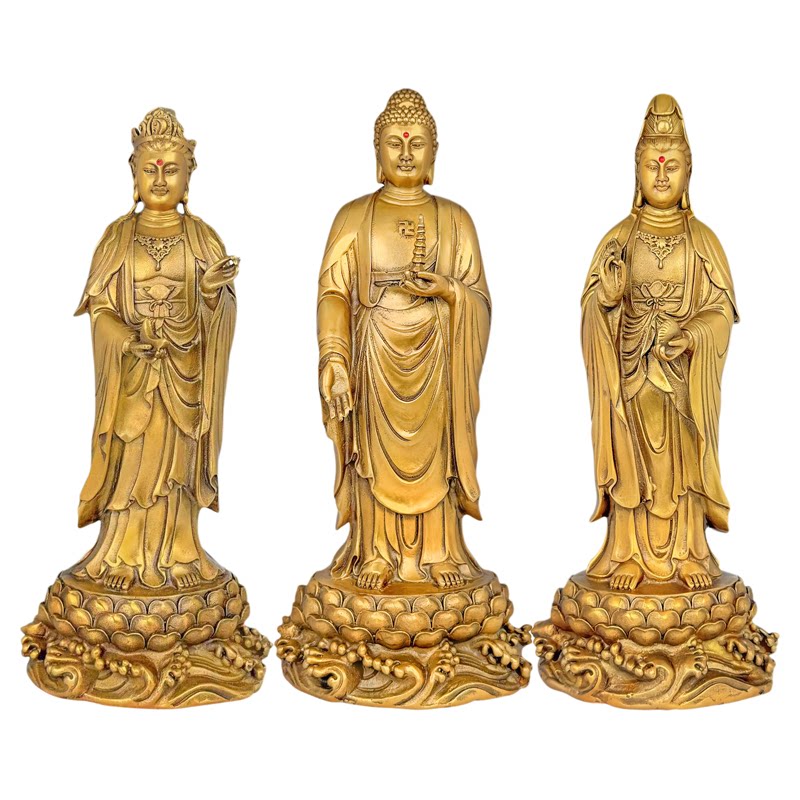 善缘堂黄铜药师佛日月光摆件