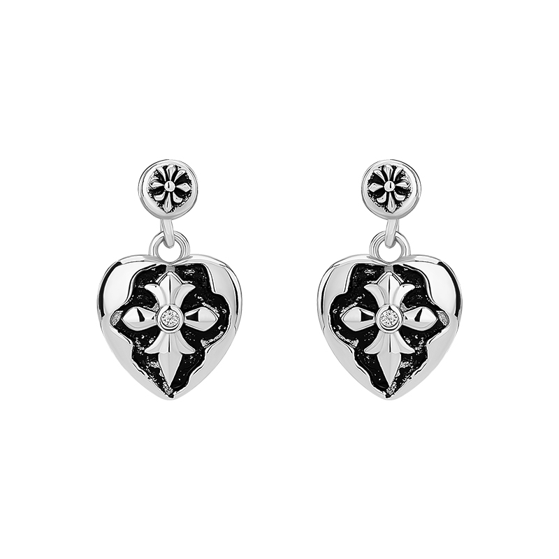 YGPM复古十字架爱心耳钉女925纯银莫桑钻小众设计中性冷淡风耳饰