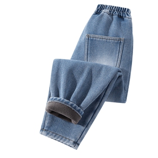 史努比儿童牛仔裤男童加厚一体绒冬装长裤保暖男孩加绒裤子秋冬款