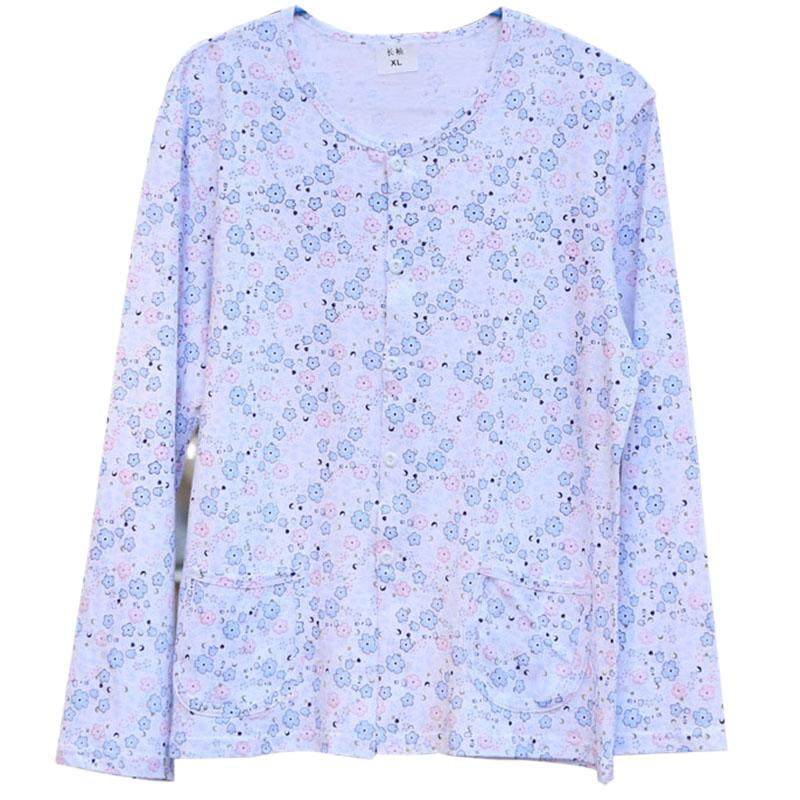 纯棉秋衣开衫中老年人女长袖全棉上衣妈妈衫睡衣家居服开襟夏薄