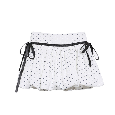 韩系波点蝴蝶结花苞短裙女