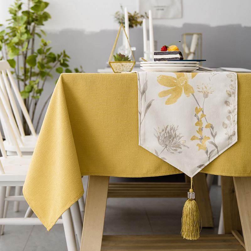 美式餐桌桌布桌旗田园风2025年新款桌布高级感轻奢台布黄色长方形