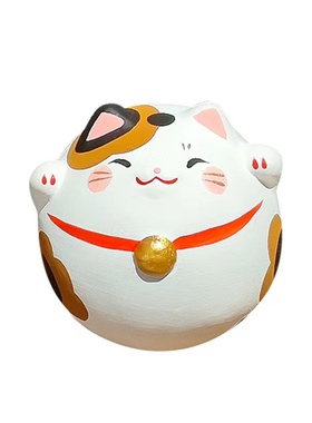 生肖年福兔圆呼呼猫咪不倒翁摆件