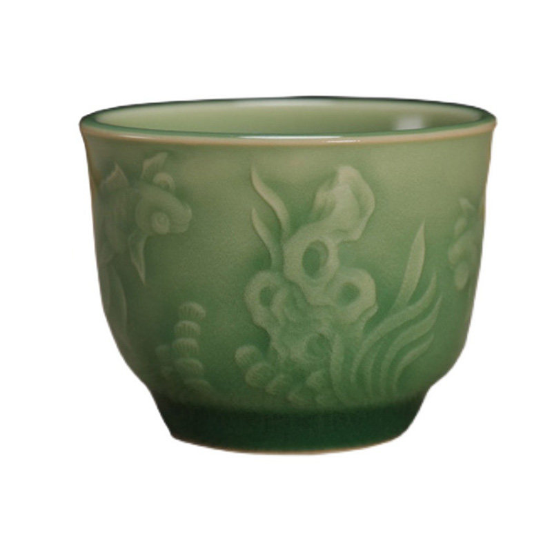 弟窑梅子青刻花大号吴国华茶杯