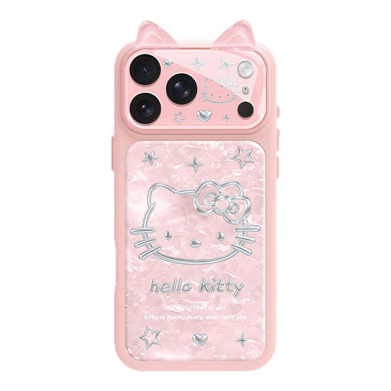 粉色猫耳朵适用苹果18promax手机壳新款iPhone17pro贝壳纹16P保护15日韩14卡通可爱创意13镜头全包个性防摔兴