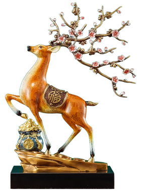 一鹿发财黄铜摆件乔迁开业贺礼