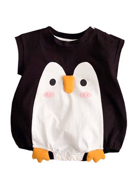 可爱企鹅连体衣2026夏季婴幼儿爬服背心哈衣a类薄款女宝宝包屁衣