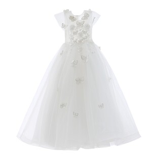 国潮中国风旗袍童模演出服女童走秀连衣裙拖尾青花瓷中大儿童古风