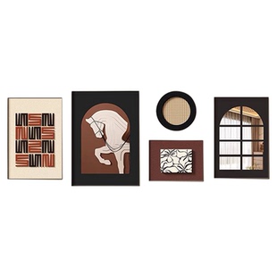 背景墙3d立体壁画中古风挂画客厅2026新款马到成功组合镜子装饰画