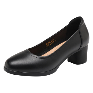 红蜻蜓女鞋新款鞋子女士工作职业粗跟小高跟鞋女皮鞋不累脚真皮夏