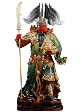纯铜彩绘关公神像供奉武财神摆件