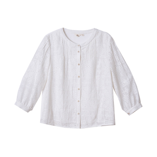 布符2025夏季白色刺绣灯笼袖上衣女国风复古宽松显瘦垂感休闲