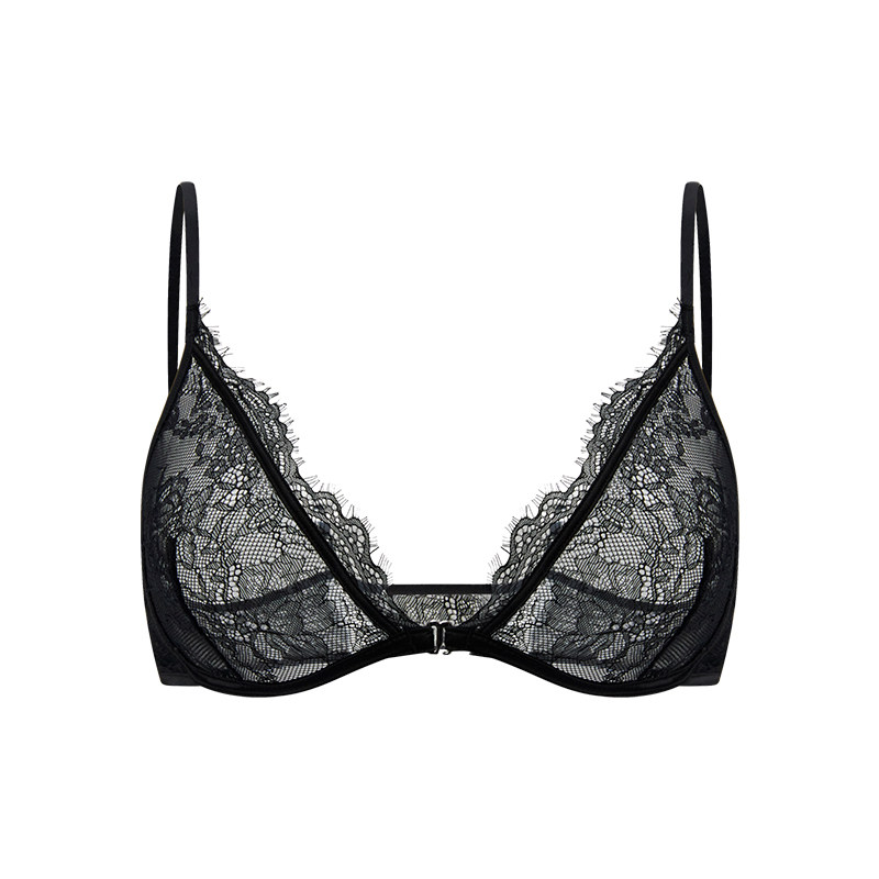 TWOPIECE无杯垫薄款蕾丝文胸性感单层透明大胸显小内衣女