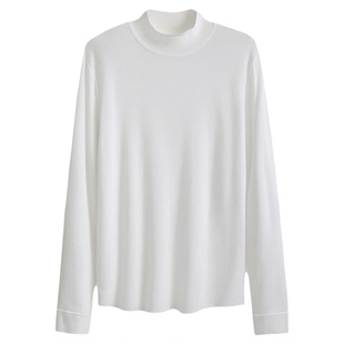 秋冬款半高领纯棉T恤男长袖内搭弹力体恤韩版修身中领打底衫上衣