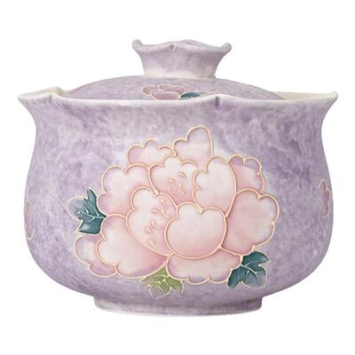 初伍纯手绘牡丹三才盖碗